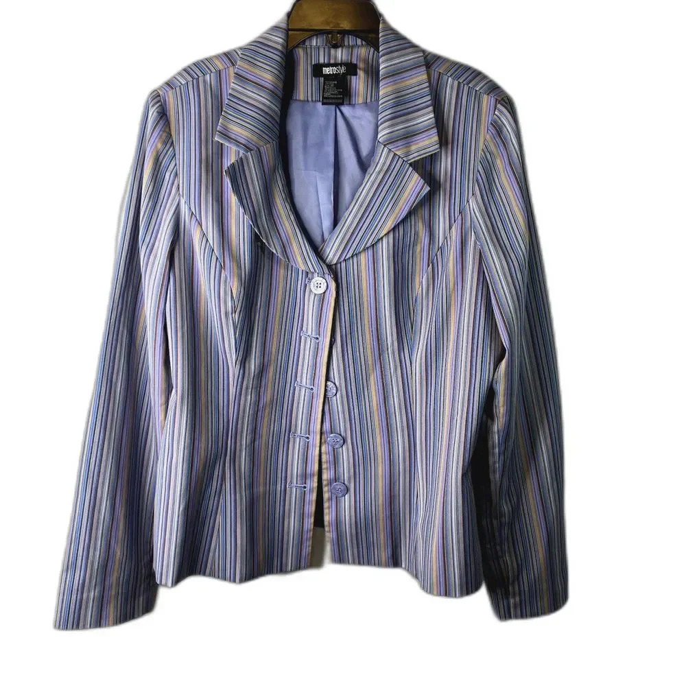 Metrostyle Jacket Striped Multi-Color Button Up Office Professional Size 12